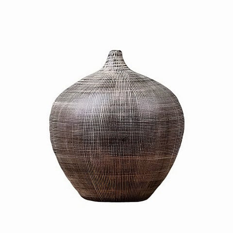 Vase sculpté ligne chaotique noir et blanc - Céramique Taille S