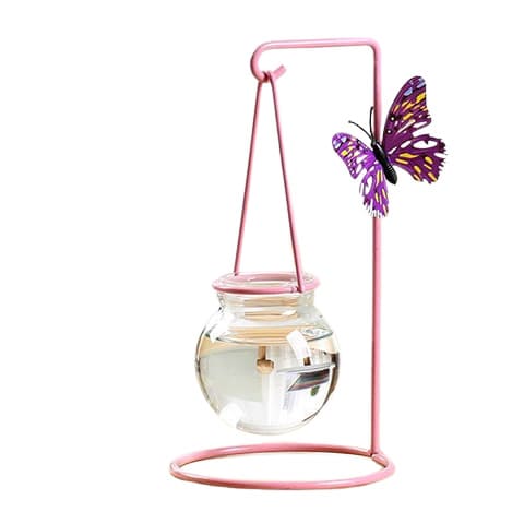 Vase soliflore décoratif pot miniature et papillon en Verre & Fer Style C 