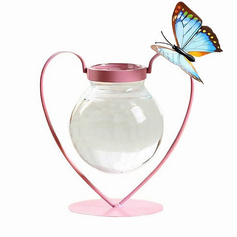 Vase soliflore décoratif pot miniature et papillon en Verre & Fer Style H 