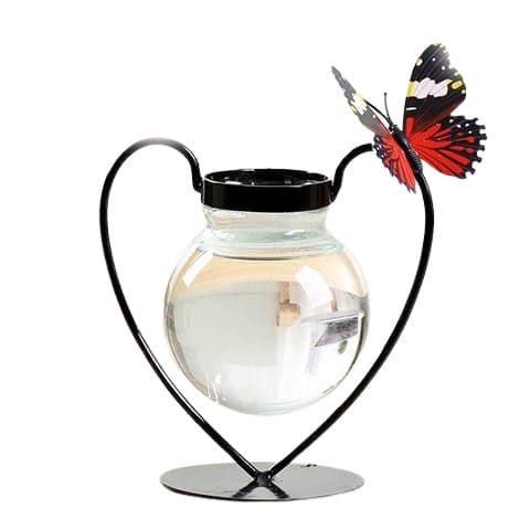 Vase soliflore décoratif pot miniature et papillon en Verre & Fer Style I 