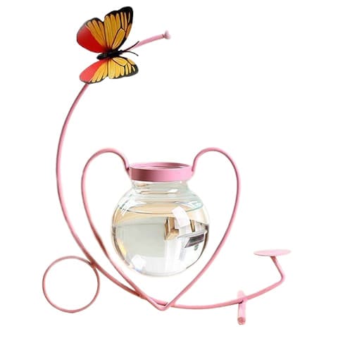 Vase soliflore décoratif pot miniature et papillon en Verre & Fer  Style J