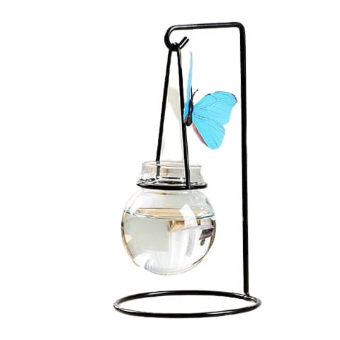 Vase soliflore décoratif pot miniature et papillon en Verre & Fer modèle Noir 19cm