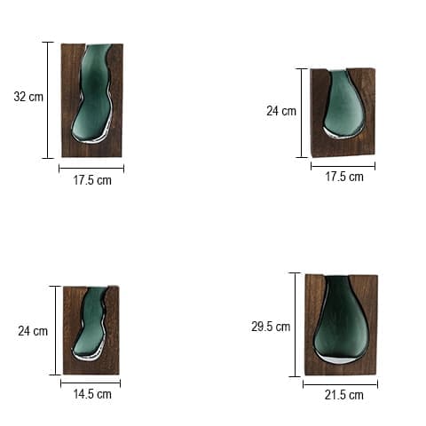 Vase soliflore design rectangulaire en verre vert en Verre & Bois Dimensions styles A & B & C & D