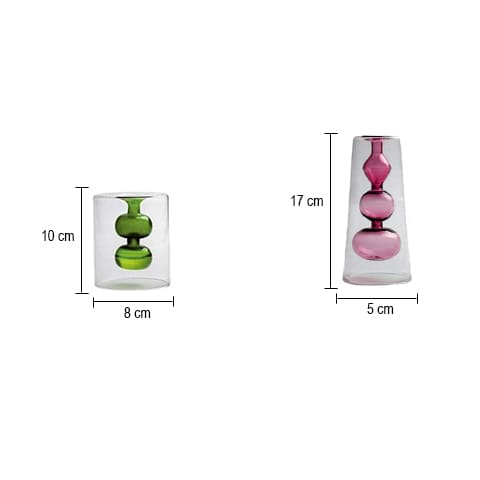 Vase soliflore en forme de gourde en Verre dimensions styles Vert taille S & Rose taille M