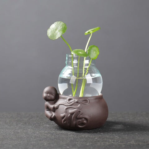 Vase soliflore mini pot thème pastoral, Verre et céramique, soliflore Style A  modèle bébé.