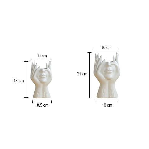 Vase tête pensante blanc deux modèles en Céramique dimensions modèles Petit vase visage & Grand vase visage