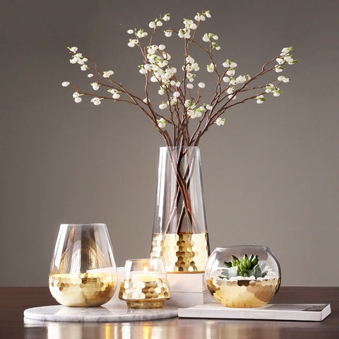 Vase transparent alvéoles Nid d'abeilles en Verre Styles C & Style E avec bougie & Style A avec fleurs & Style D avec plante présentation