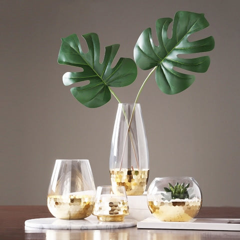 Vase transparent alvéoles Nid d'abeilles en Verre Style C & Style E avec bougie & Style A avec tige de feuille & Style D avec plante présentation 2