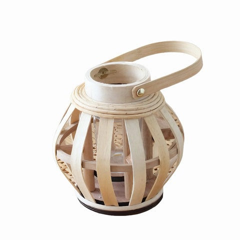 Vase type lanterne tissé avec anse en Bambou et verre décoratif Modèle Mini lanterne.