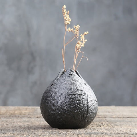 Vase Zen effet métal artisanal - Céramique original Vase Cute A avec fleurs