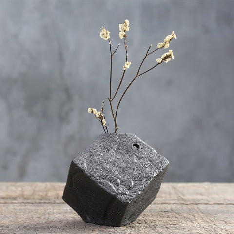 Vase Zen effet métal artisanal - Céramique original style B avec fleurs